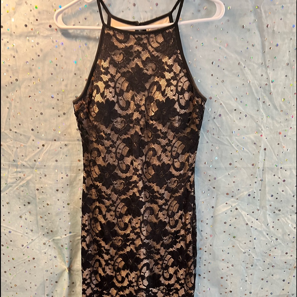 Black lace evening gown